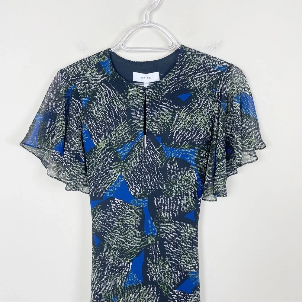 REISS Sophie Chiffon Mini Dress Green Jungle Print Green Size 0 - Picture 3 of 12